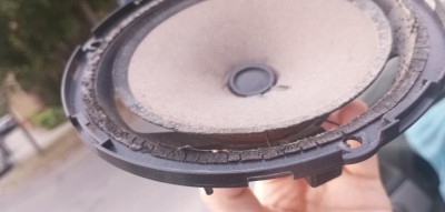 Zdegradowany do granic możliwości woofer w drzwi przednich